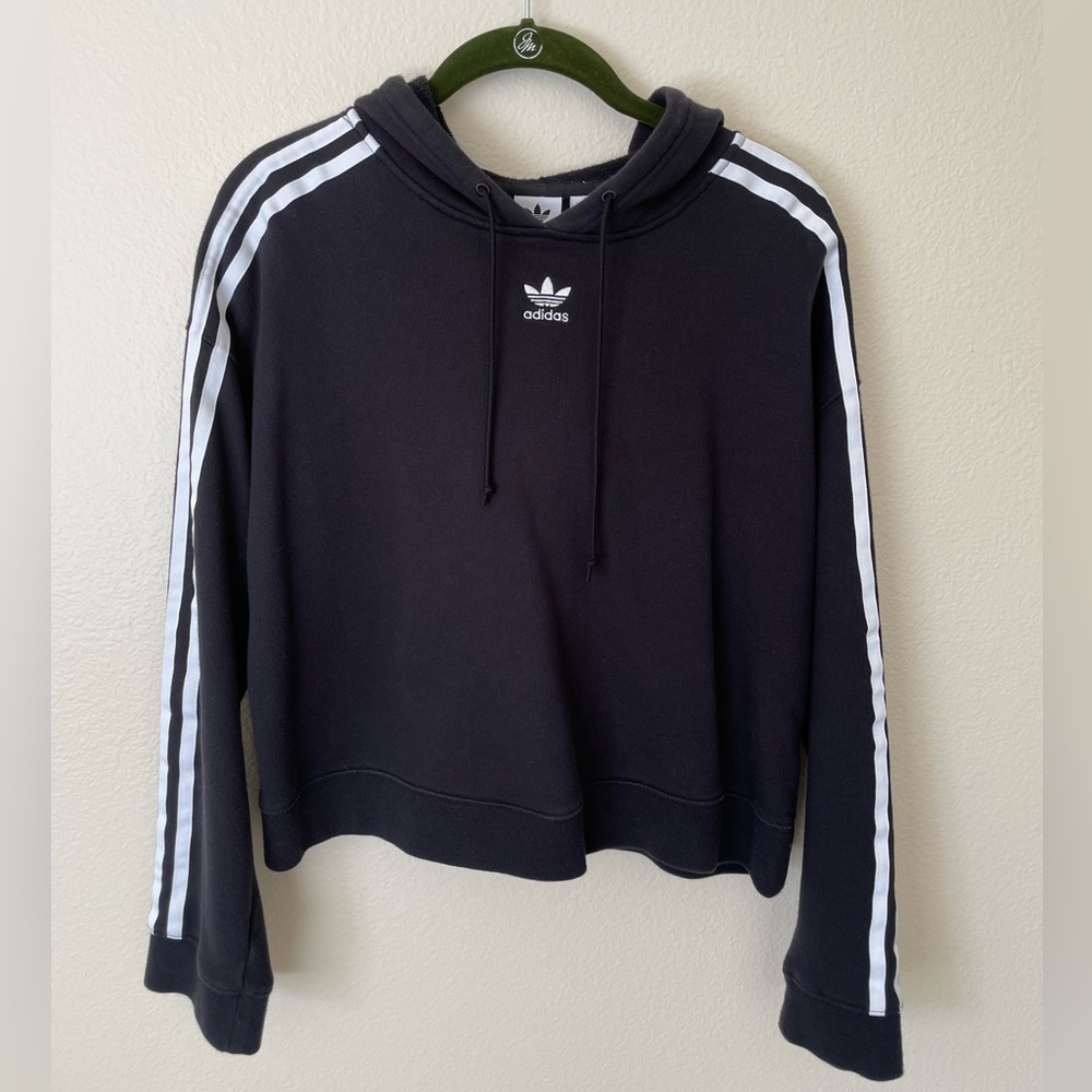 Adidas Cropped Logo Hoodie in Black